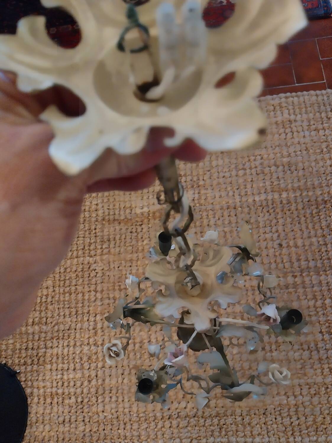 Painted metal and porcelain chandelier