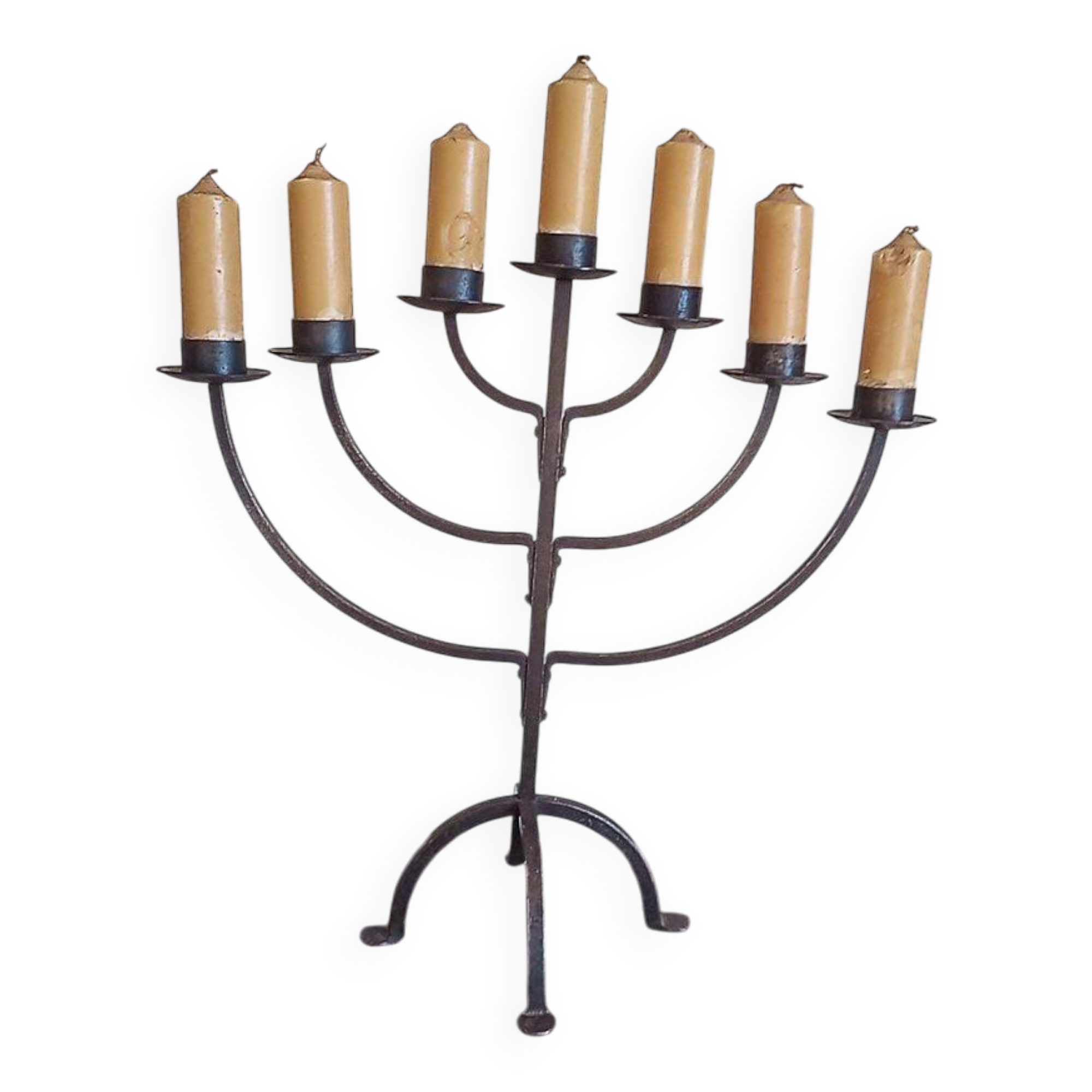 7-arm wrought iron candlestick - H 57 cm - large candle - antique
