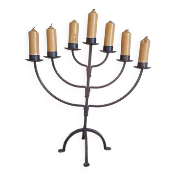7-arm wrought iron candlestick - H 57 cm - large candle - antique