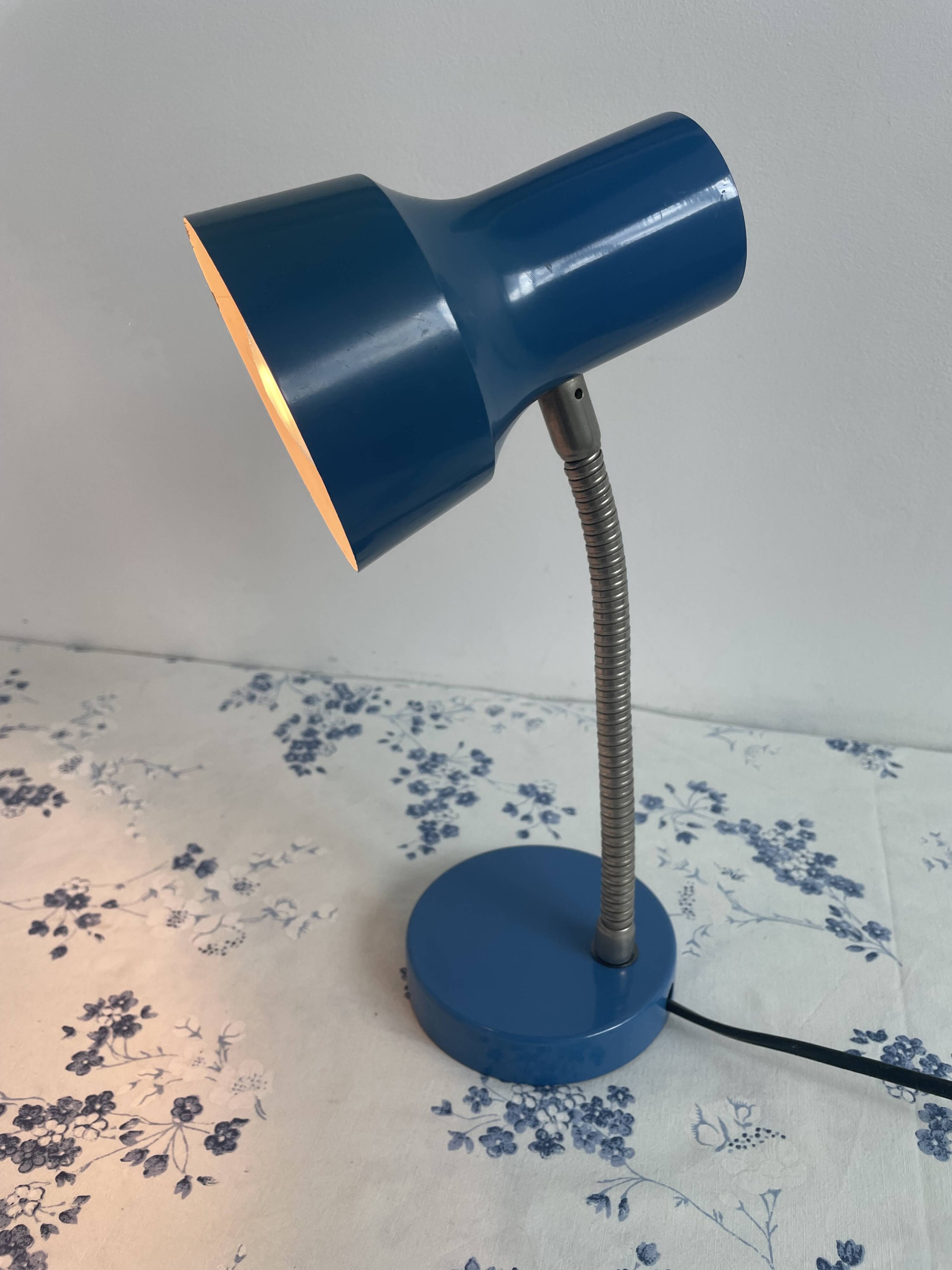 Vintage blue desk lamp, 1970s, flexible chrome metal