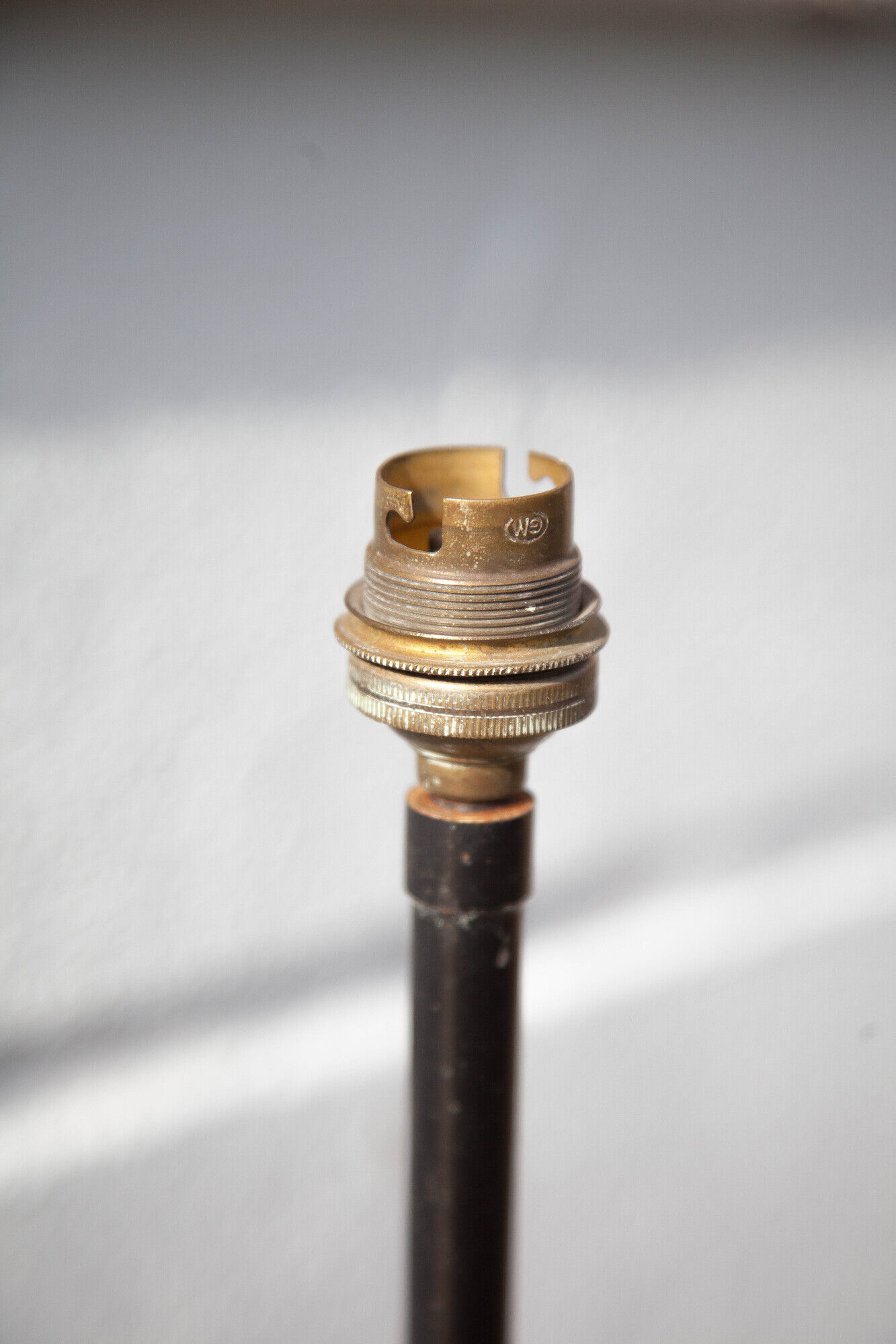 wrought iron and brass floor lamp with tripod leg, vintage floor lamp, 50s