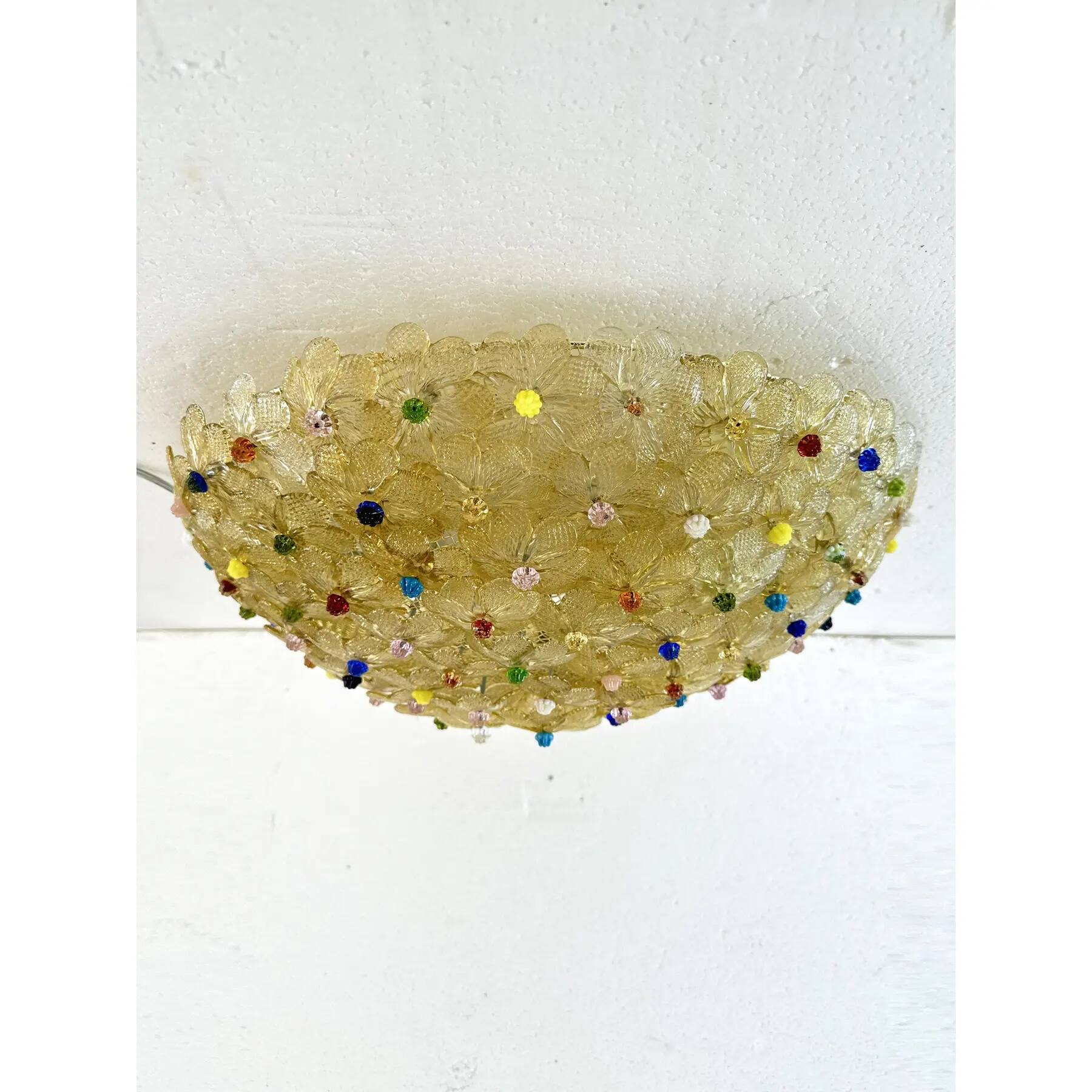 Venetian Gold Flowers and Multicoloured Murano Glass Flush Mount