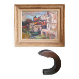 A village in the Tarn, oil on panel signed and dated 1944