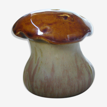 Signed ceramic mustard pot in the shape of a cep