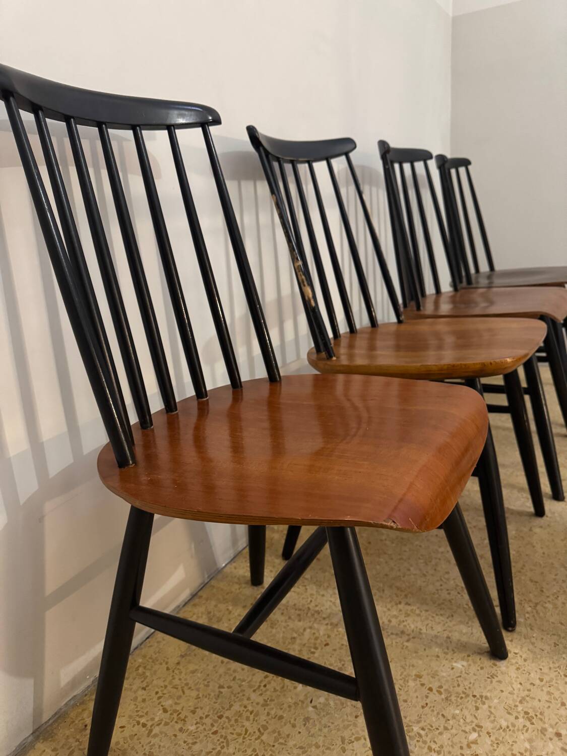 Set of 6 "Fanett" chairs by Ilmari Tapiovaara, Sweden, 1960s.