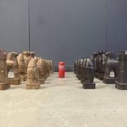 Large hand crafted wooden chess figure set, 1960s