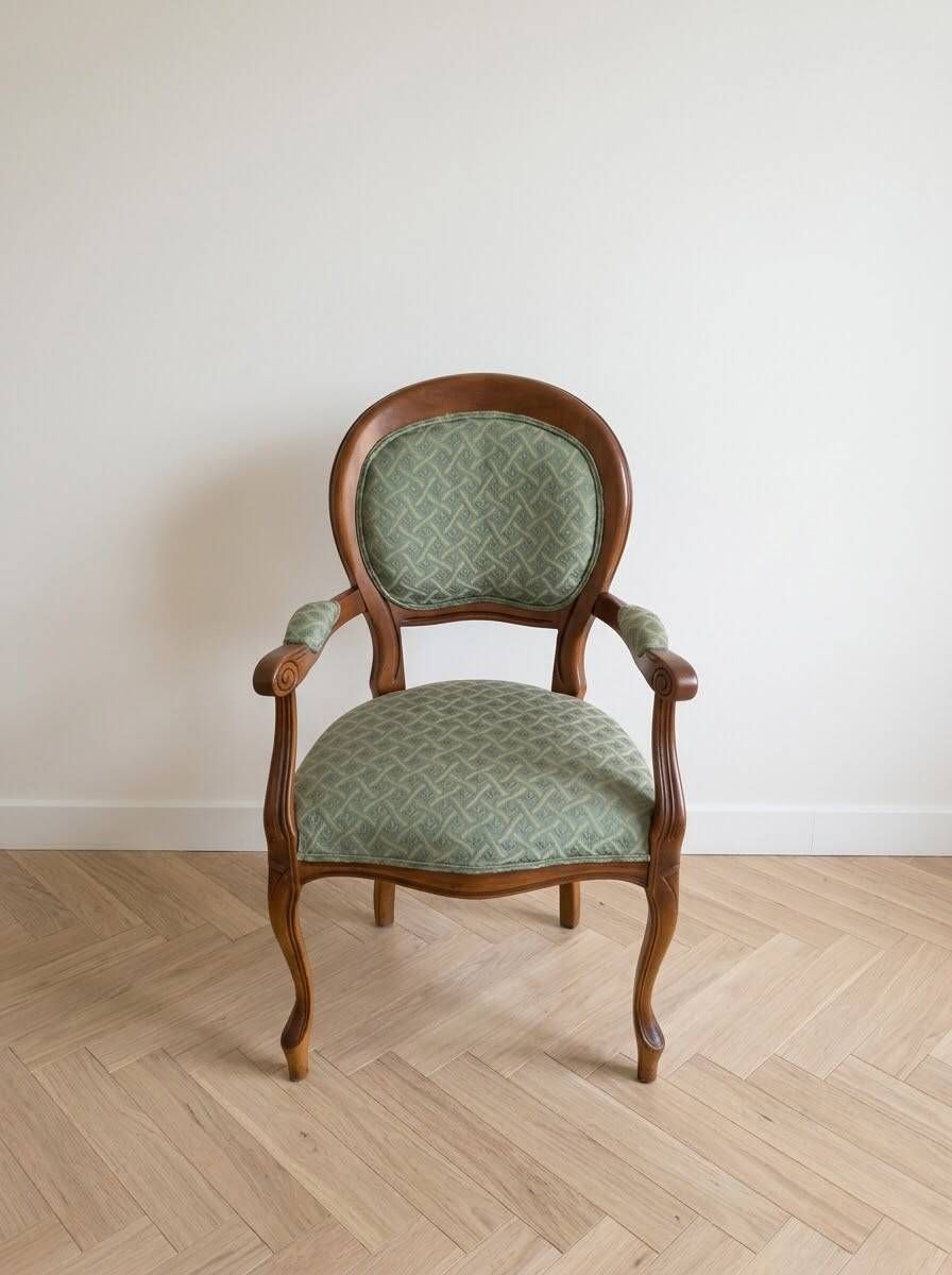 Louis XV Voltaire armchair in wood and green fabric