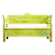 Old painted pine bench in multicolour, 180 cm long, high back, original paint.