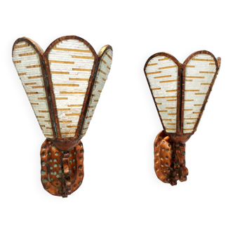 Vintage Pair of Copper and Murano Glass Appliques, Italy