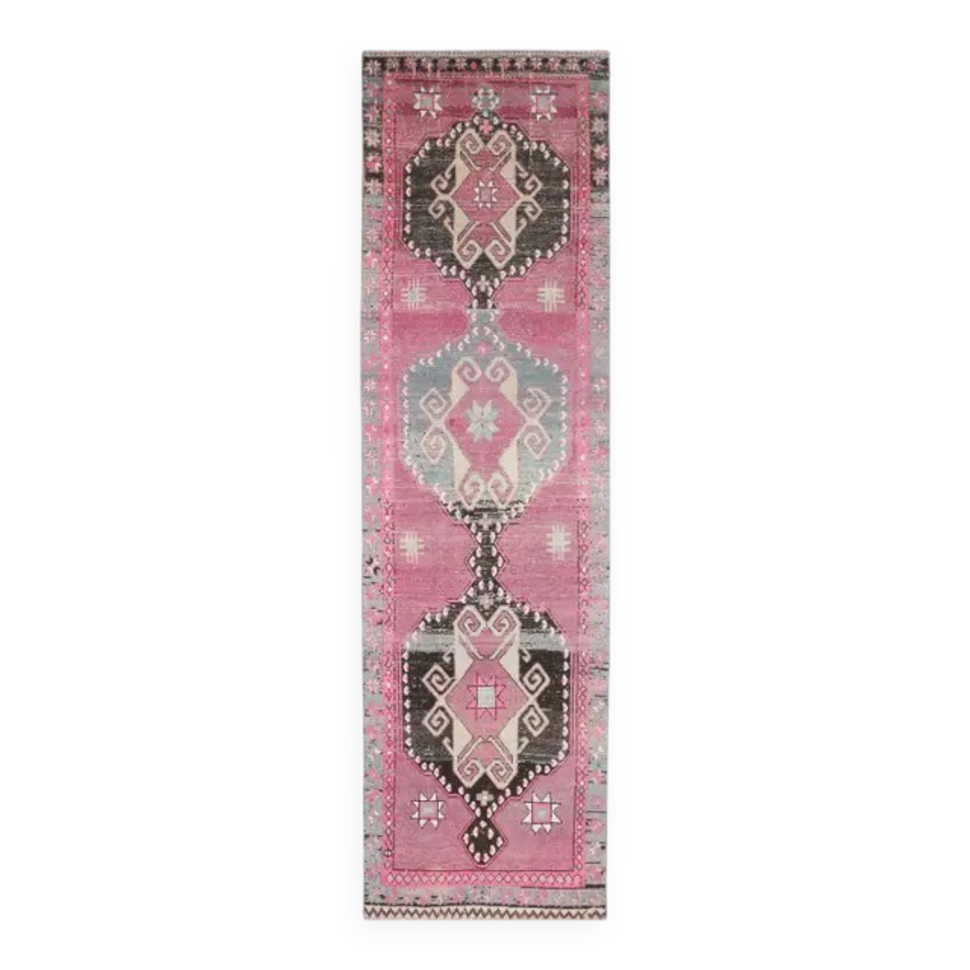 1970s Turkish Hand-Knotted Wool Cotton Purple Runner Rug 102x373