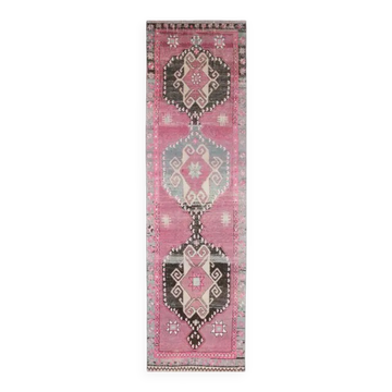 1970s Turkish Hand-Knotted Wool Cotton Purple Runner Rug 102x373