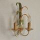 French vintage metal double wall light with peach and green leaves.