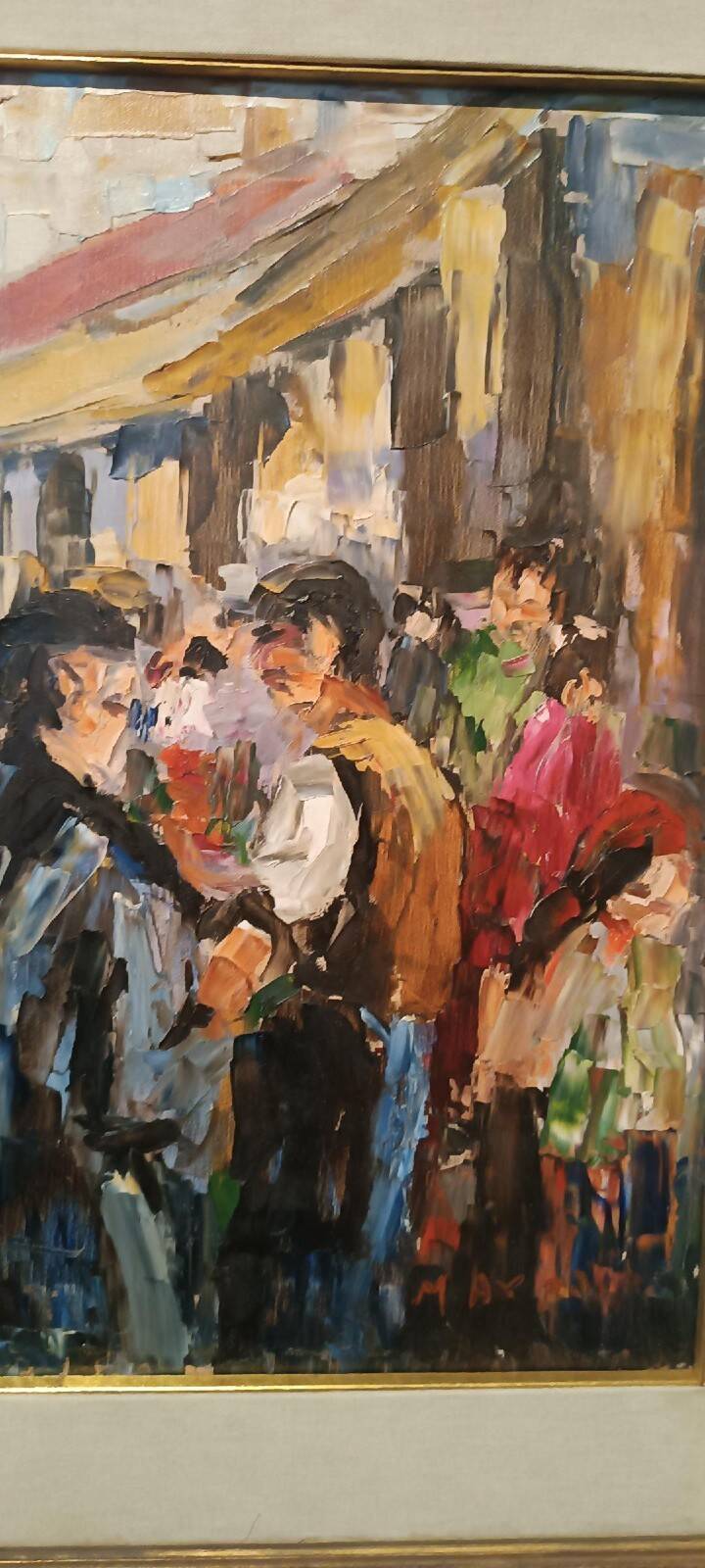 Oil painting on canvas "fish market" 70s canvas 70x50 cm signed