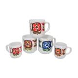 Three mugs and two cups decoration flowers design Jean-Charles Meunier 70s