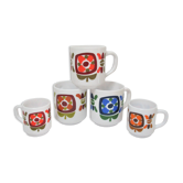 Three mugs and two cups decoration flowers design Jean-Charles Meunier 70s