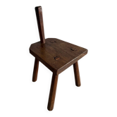 Brutalist wooden stool with backrest