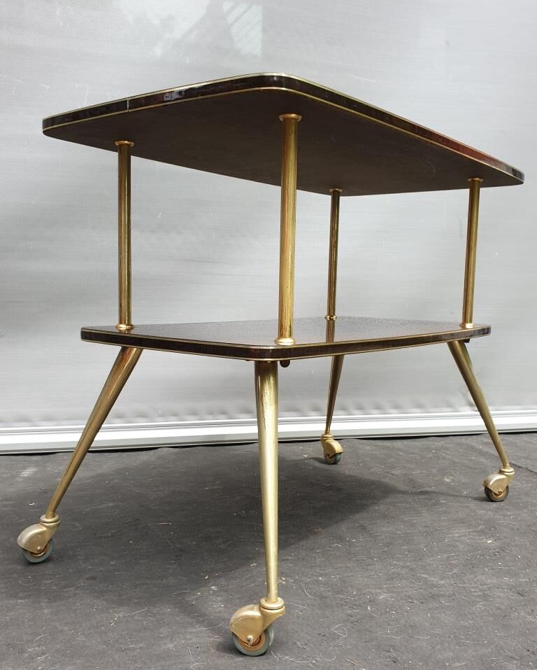 Rolling service 1960 two trays Formica mahogany