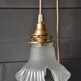 Frosted glass deco stroller, floral art deco walking lamp - beige cord
