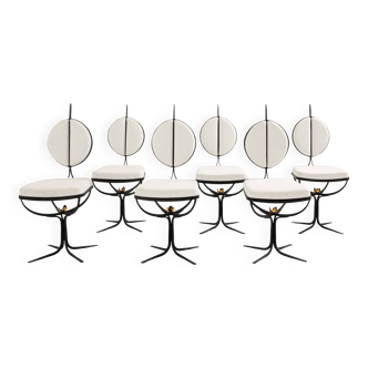 Set of 6 brutalist wrought iron and alcantara chairs from 1990.