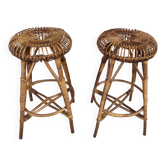 Pair of bamboo & rattan bar stools
