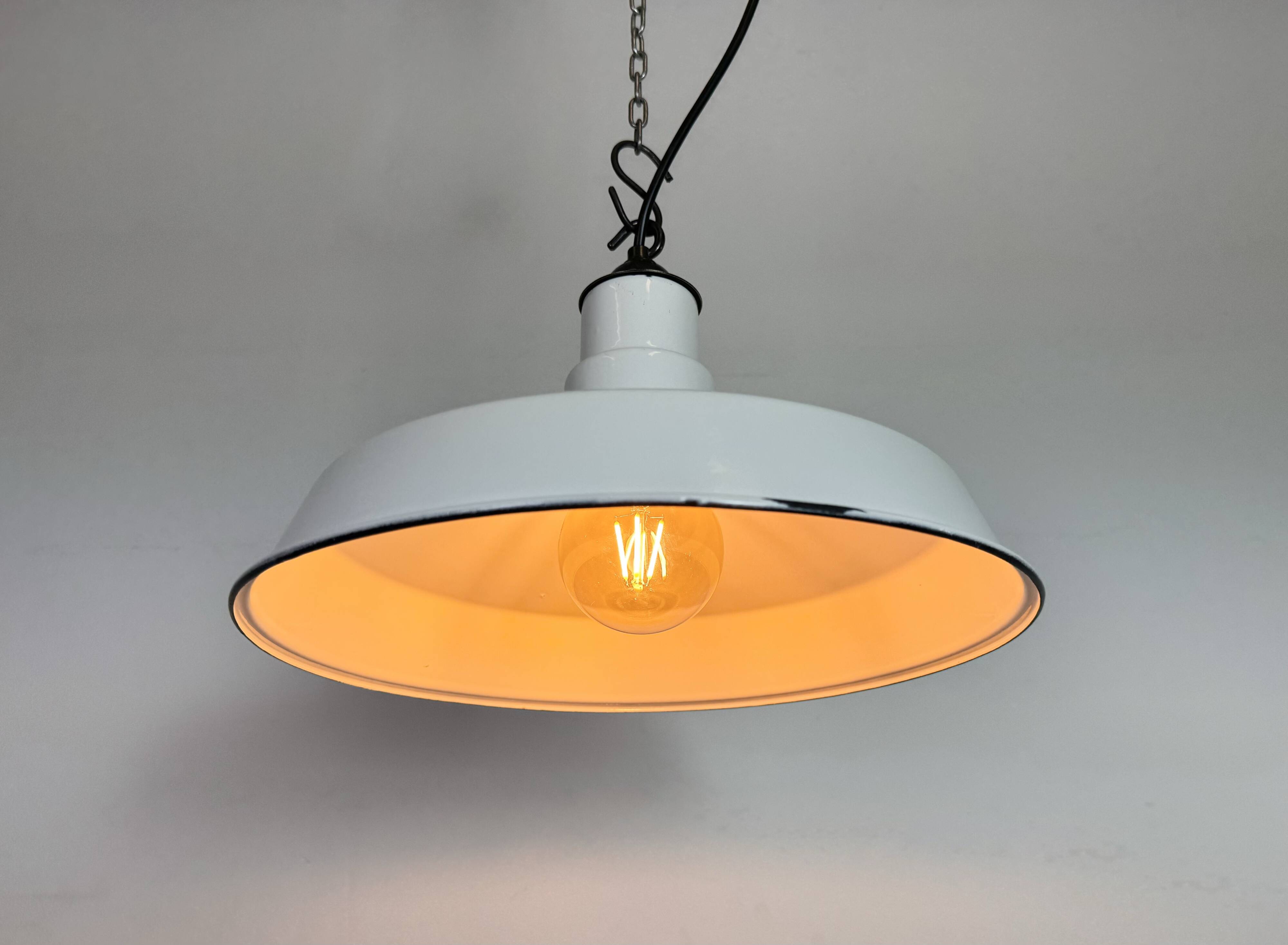 Industrial White Enamel Factory Pendant Lamp, 1960s
