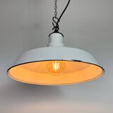 Industrial White Enamel Factory Pendant Lamp, 1960s