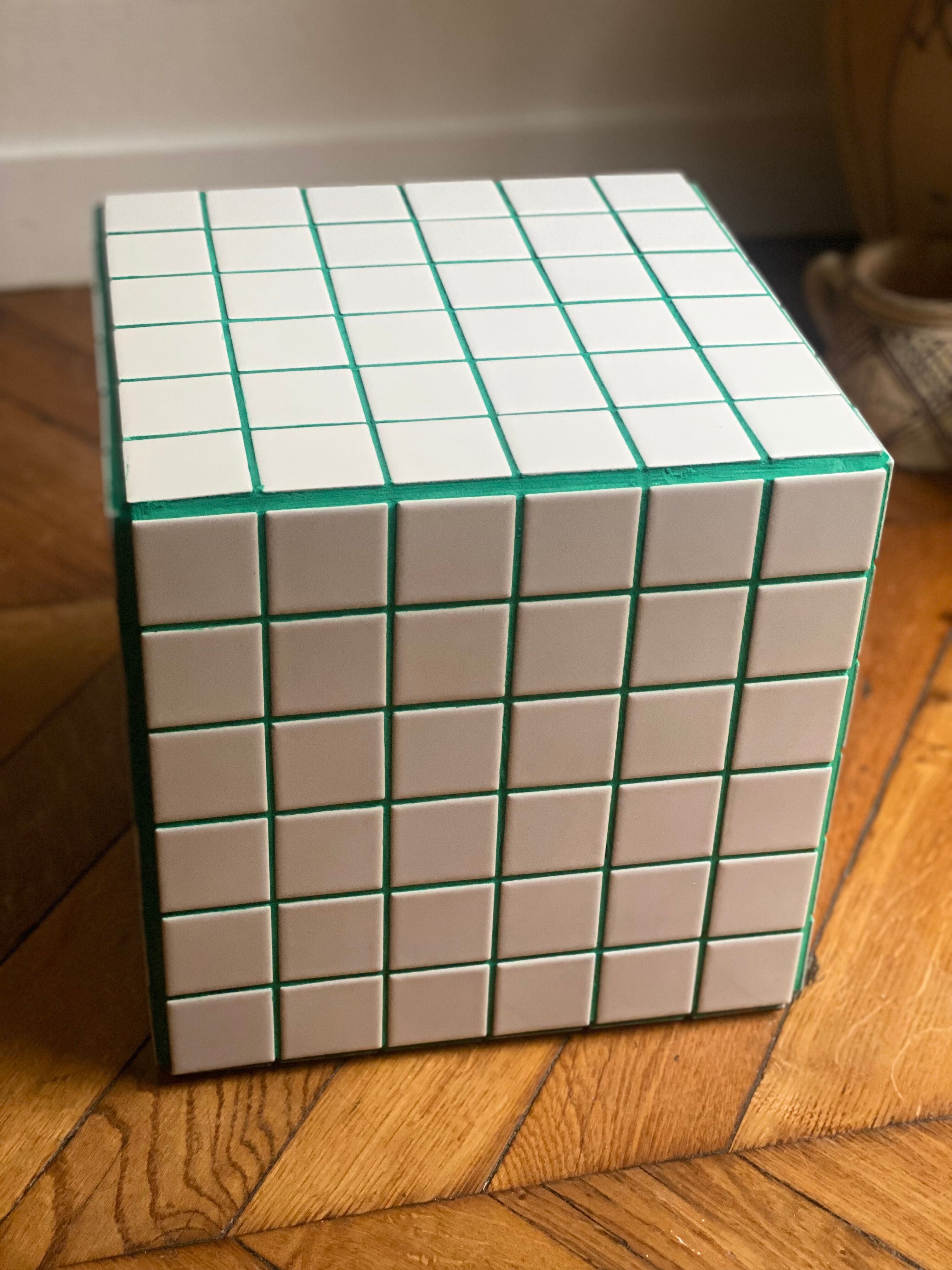 Side table cube sofa tip tile mosaic white green joint