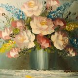Oil on canvas - still life with bouquet of flowers