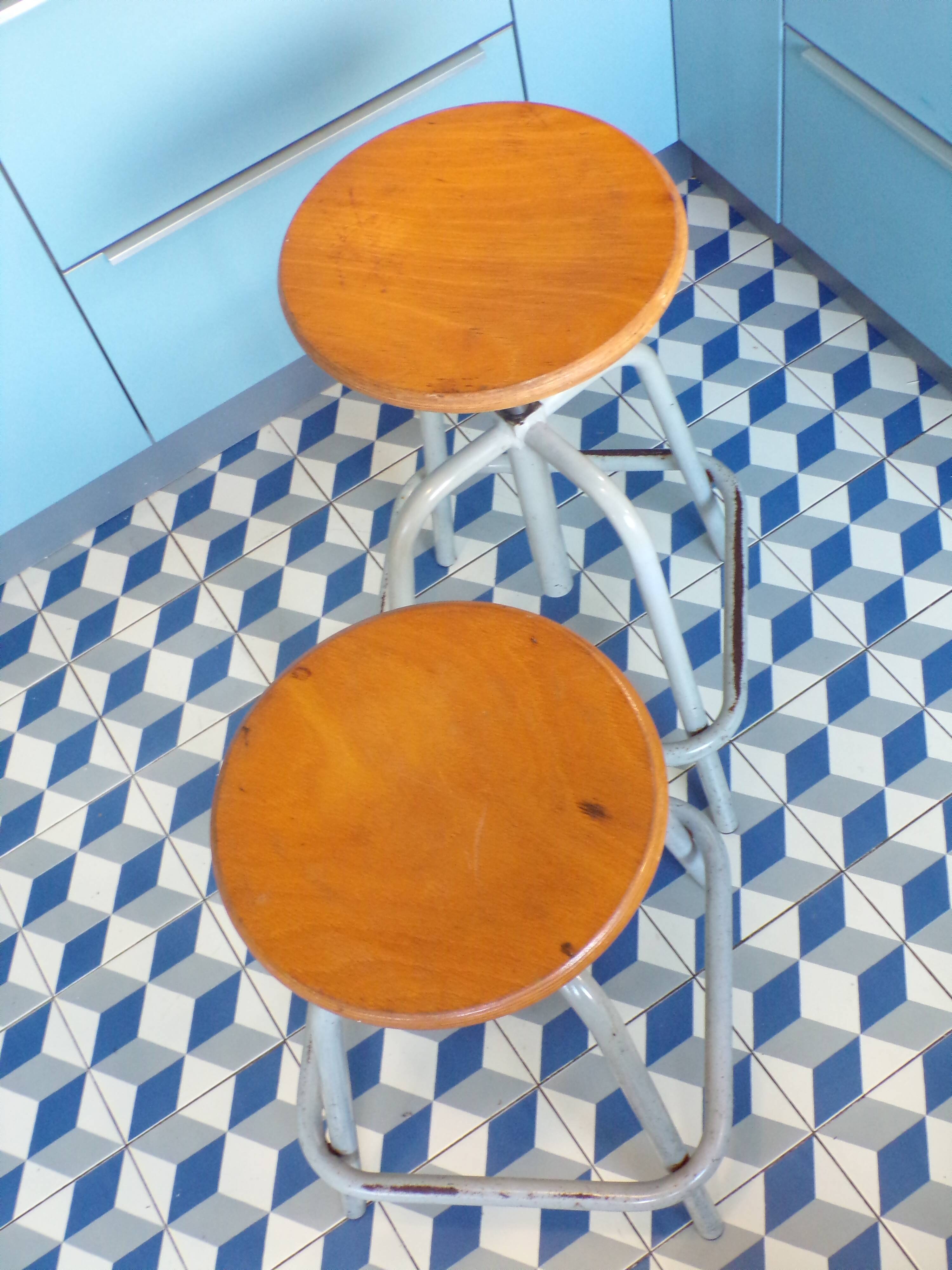 Pair of Unic screw workshop stools