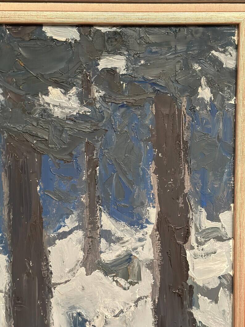Original Vintage Swedish Oil on Panel – “Tre träd” by Svän Grandin – Signed – Vintage & Framed