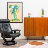 Highboard in teak wood with grooved doors,