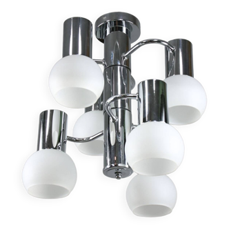 Vintage Italian Chrome and Opaline Chandelier