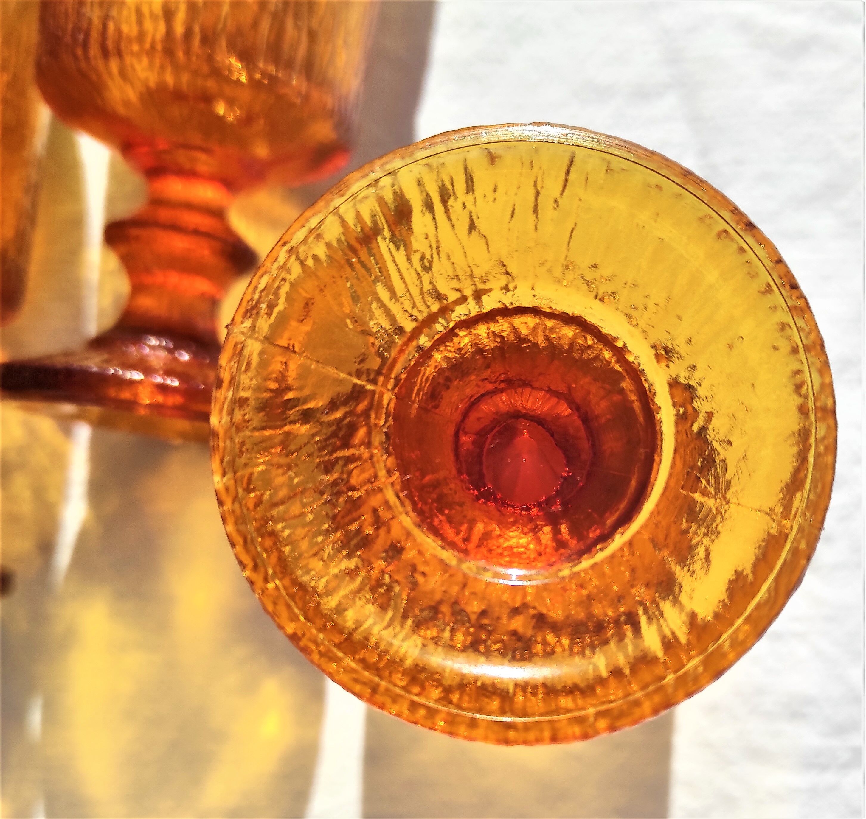 9 orange-stemmed wine glasses circa 1970