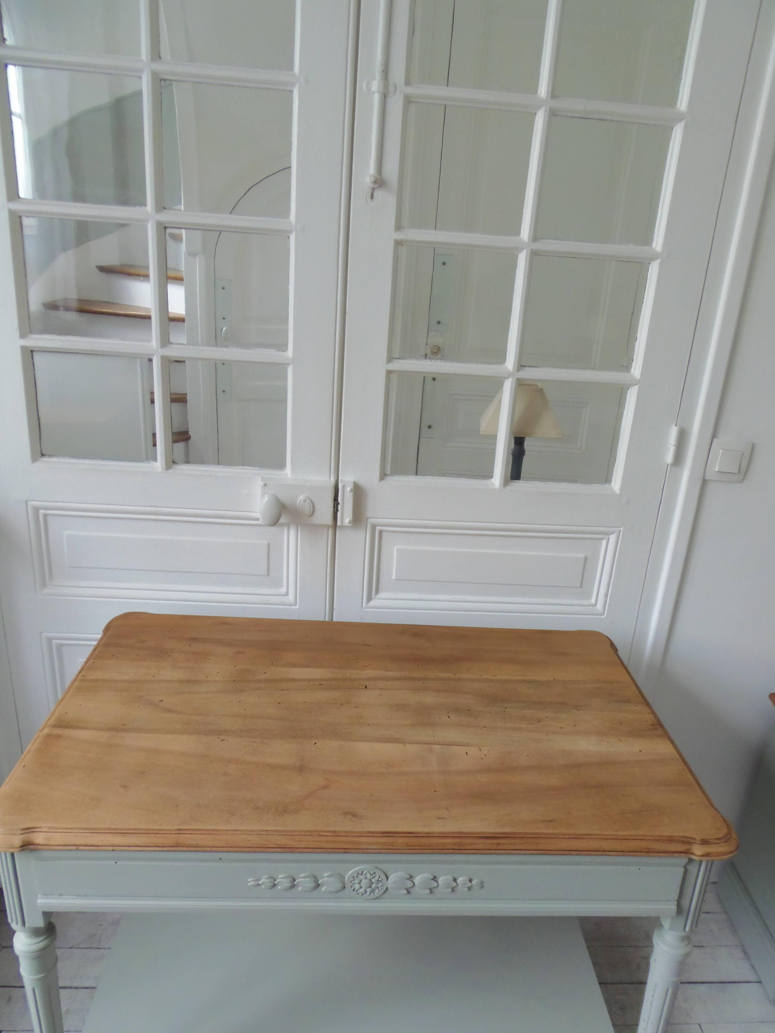Louis XVI style desk and serving trolley in beautifully crafted verdigris walnut.