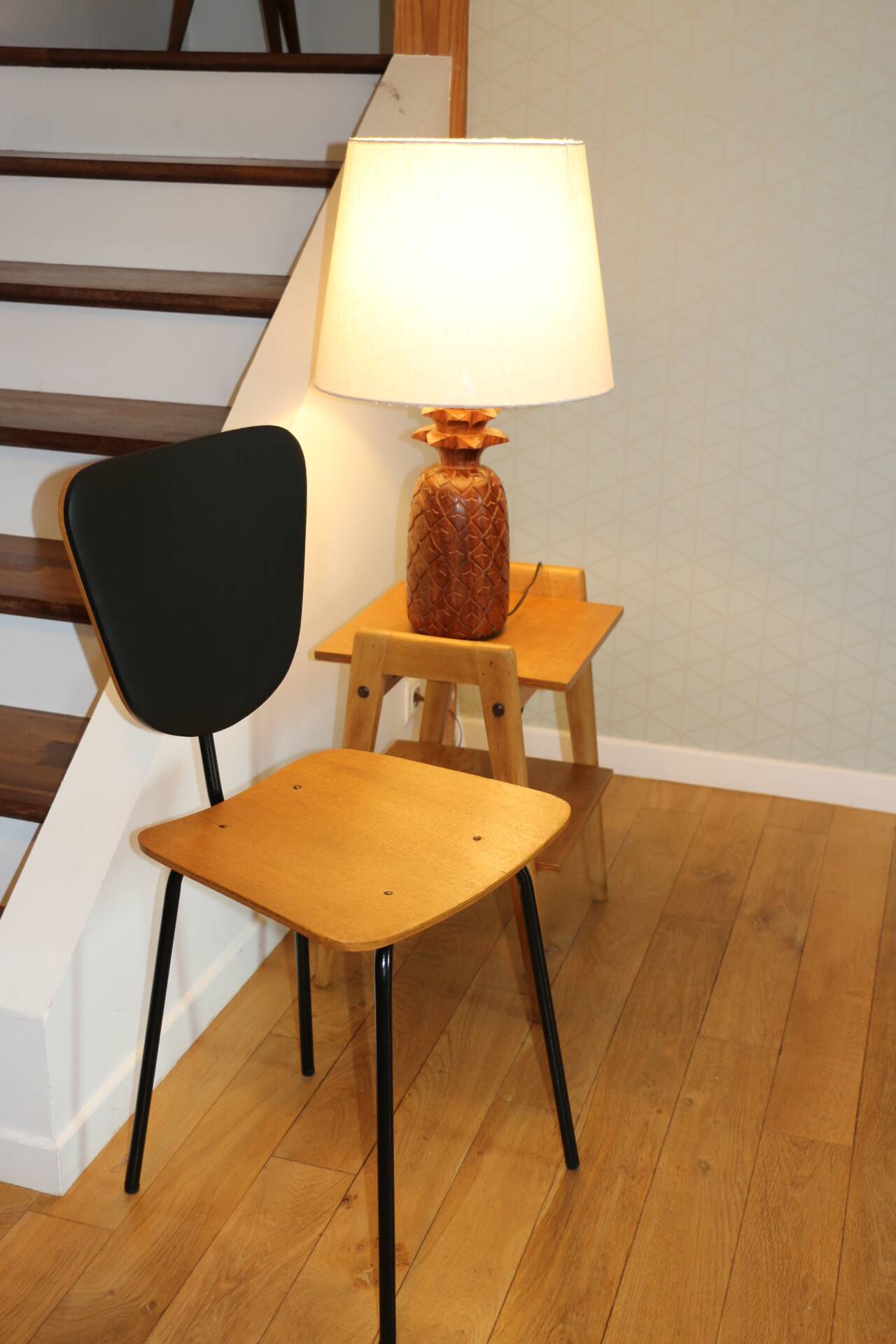 Lampe bois ananas avec abat-jour tissu 650mm