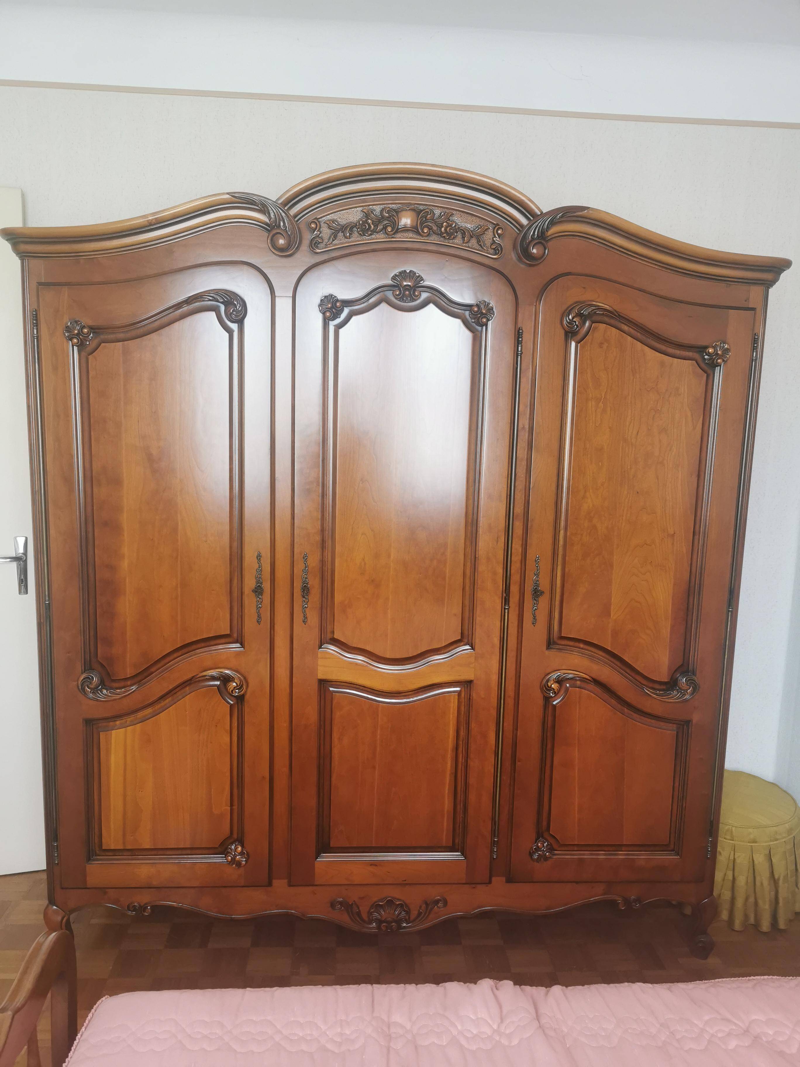 Carved solid cherry wood cabinet