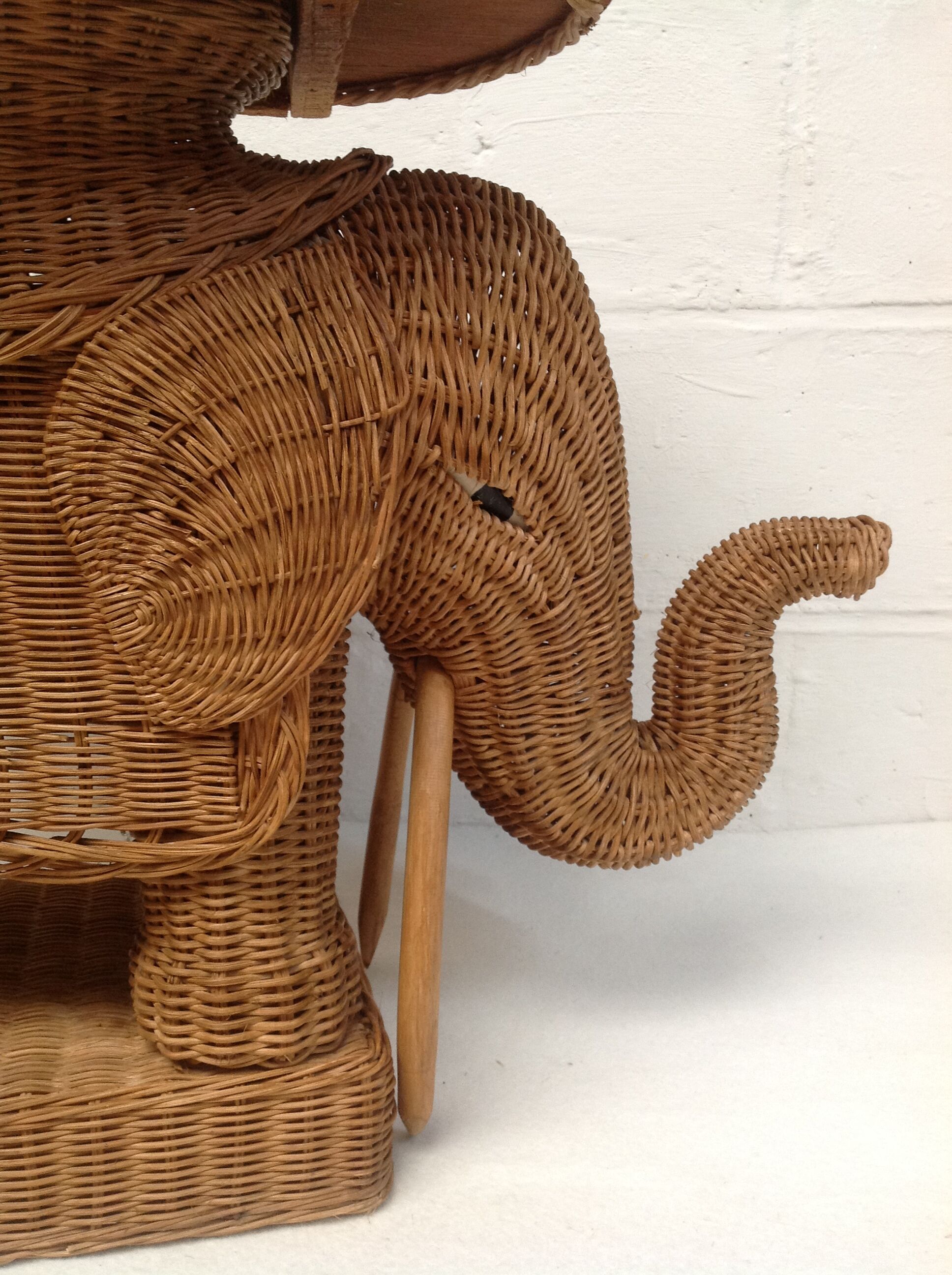 Vintage wicker elephant and rattan table