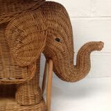 Vintage wicker elephant and rattan table