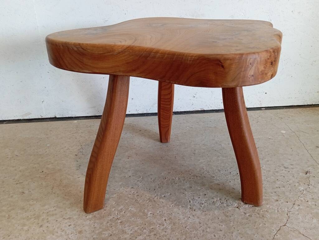 Freeform elm burl tripod coffee table