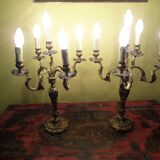 Chandeliers, candelabras pair of table lamps, bronze