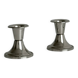 Pair of small, lightweight, beaded metal candle holders