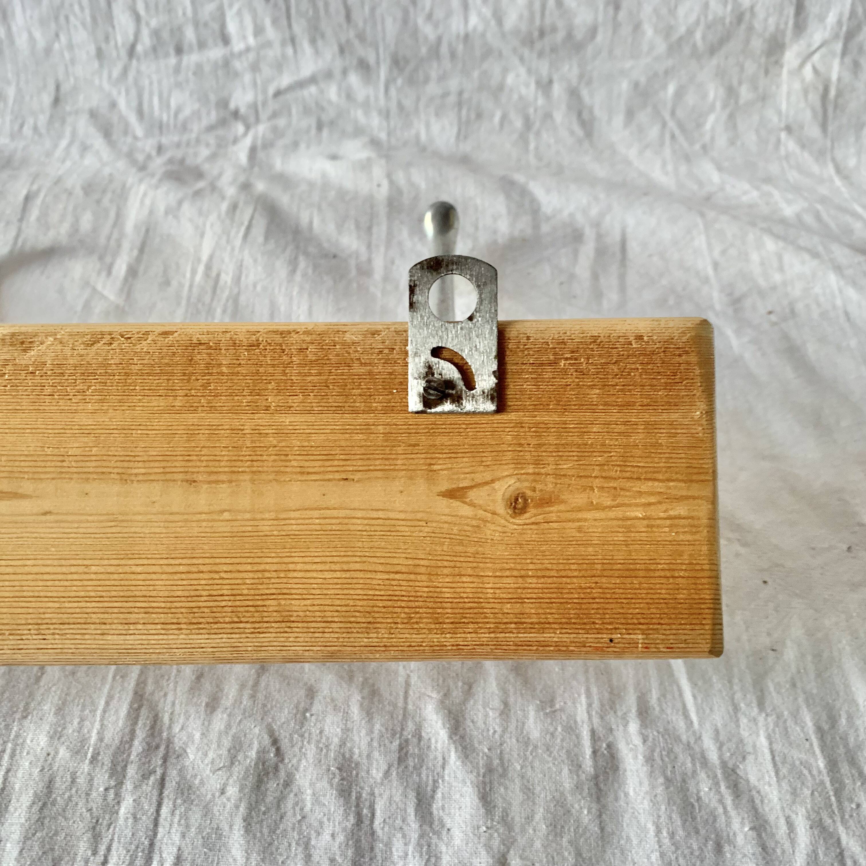 Vintage wooden coat rack - 4 cast aluminum hooks