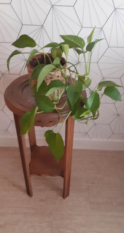 Sellette vintage années 50 en noyer clair et marbre.