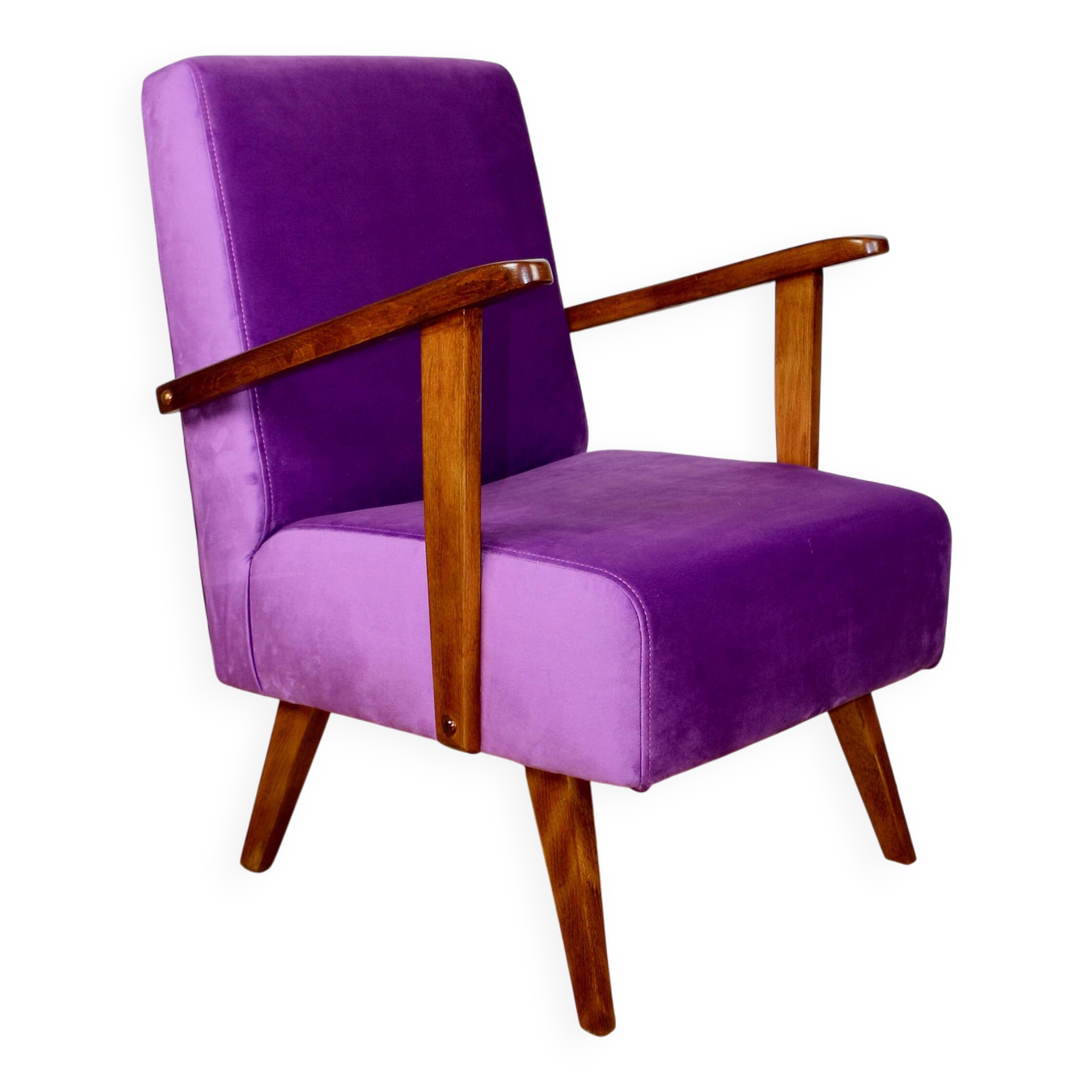 Vintage loft armchair purple velvet - 2 pieces available