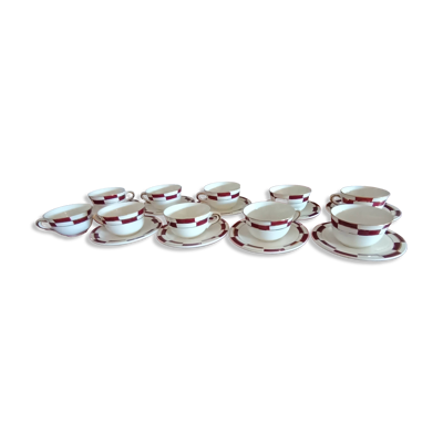 10 tasses à café vintage et 9 sous tasses faience de Salins 1950