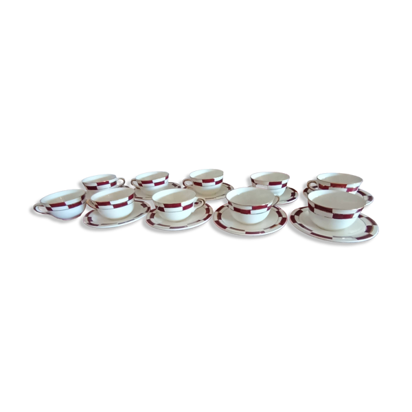 10 tasses à café vintage et 9 sous tasses faience de Salins 1950