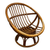 Vintage rattan swivel saucer armchair from the 70s
