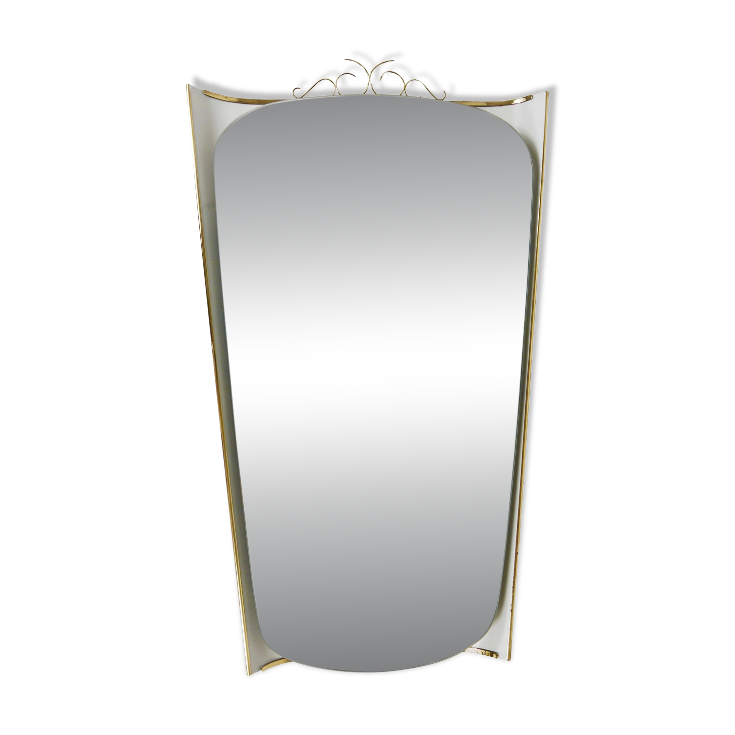 Mid-century illuminated wall mirror by Ernest Igl with brass crown, by Hillebrand.