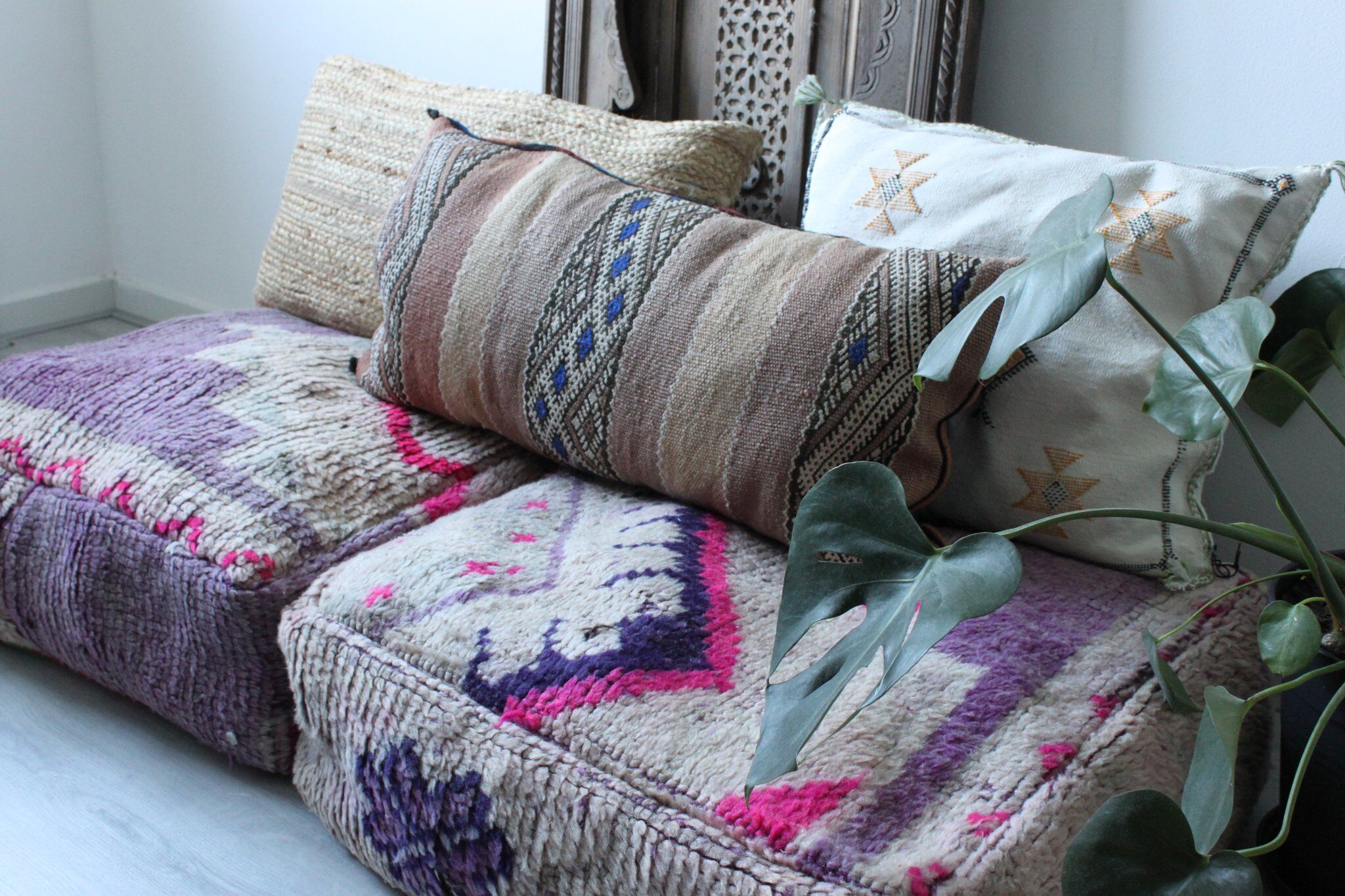 Vintage moroccan boujad floor pouf 'amethyst'