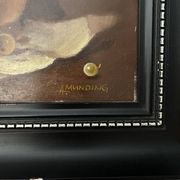 Still life oil painting on wood, signed A. Munding, black frame